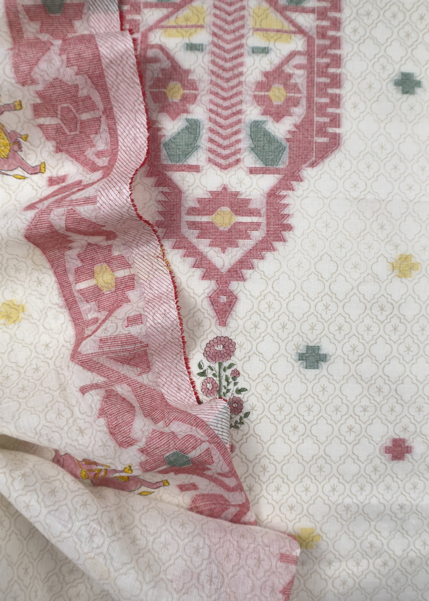 Off White With Peach Cotton Linen Suit With Jamdani Weaving