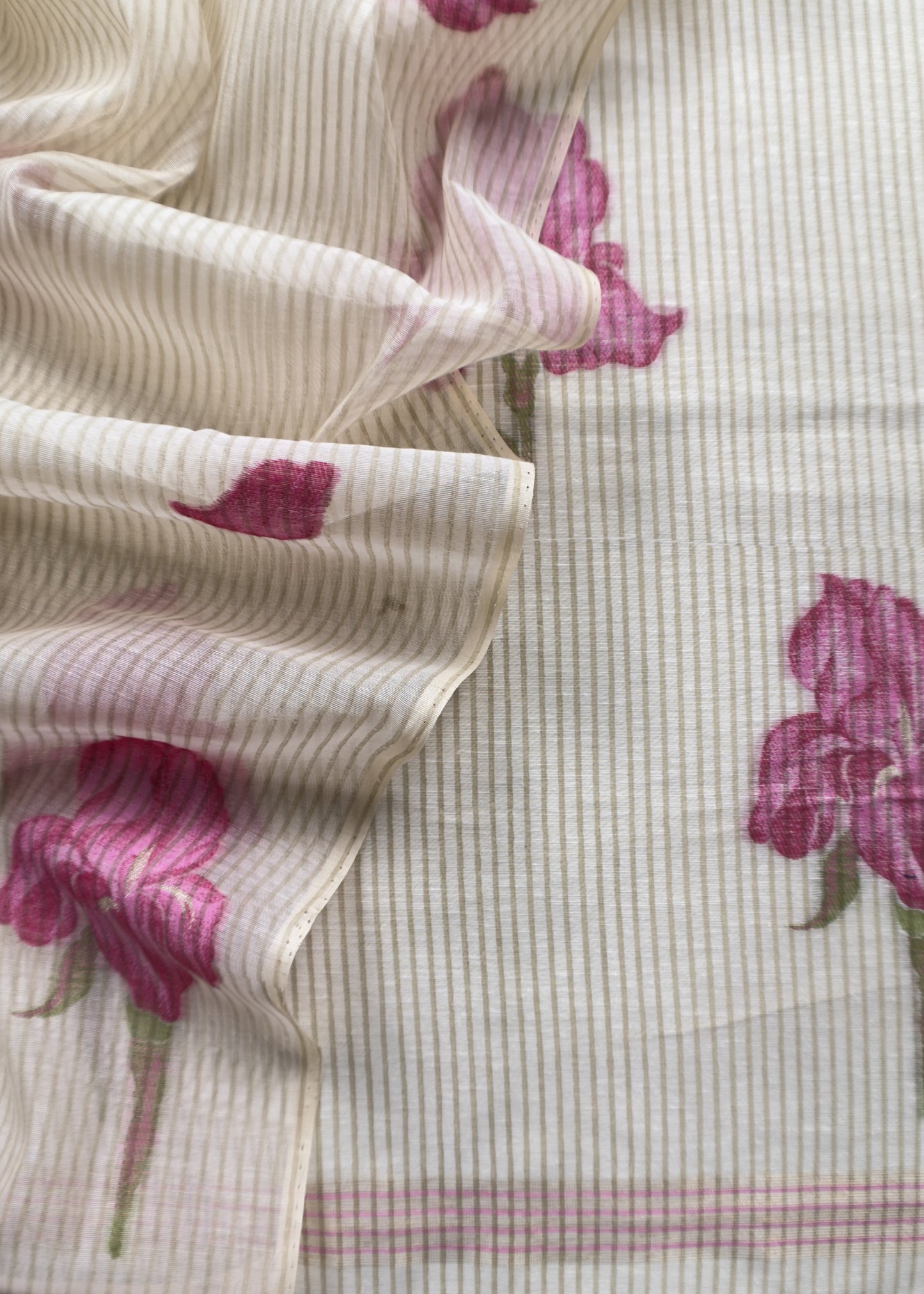 Beige With Pink Pure Cotton Linen Hand Block Print Suit Fabric With Jamdani Weaving