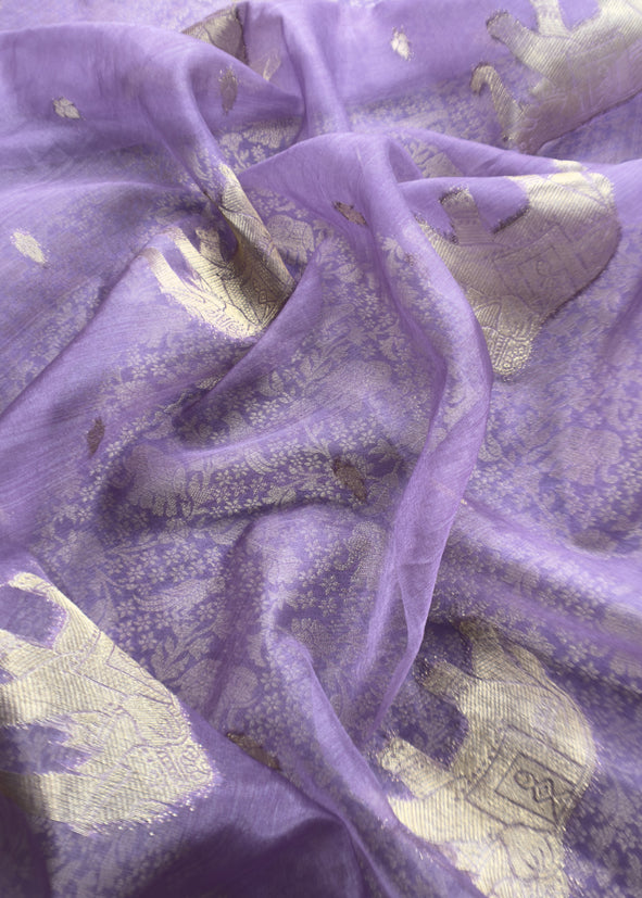 Purple Brocade Kurta With Organza Dupatta