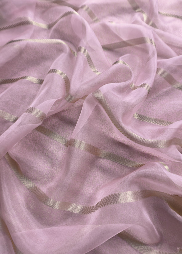 Pink Brocade Kurta With Organza Dupatta