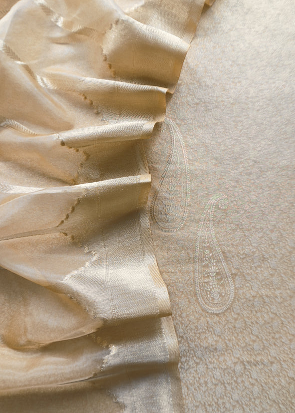 Beige Brocade Kurta With Organza Dupatta