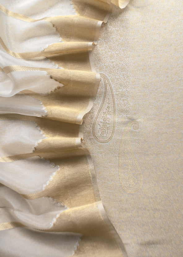 Beige Brocade Kurta With Organza Dupatta