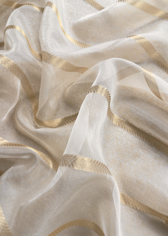 Beige Brocade Kurta With Organza Dupatta
