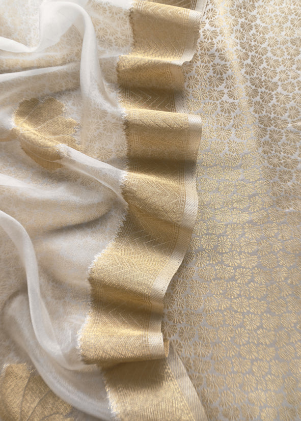 Off White Brocade Kurta With Organza Dupatta
