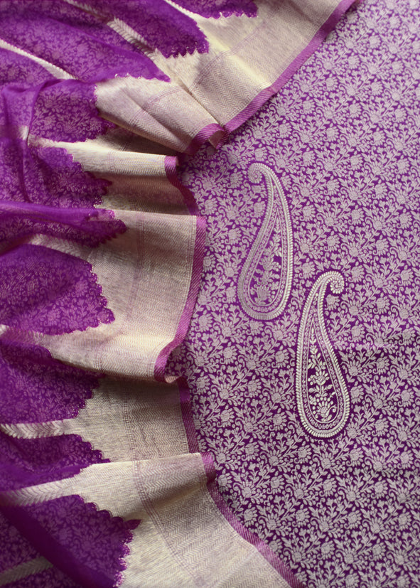Purple Brocade Kurta With Organza Dupatta