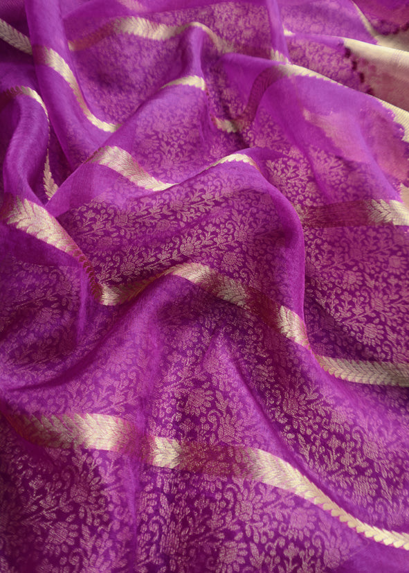 Purple Brocade Kurta With Organza Dupatta