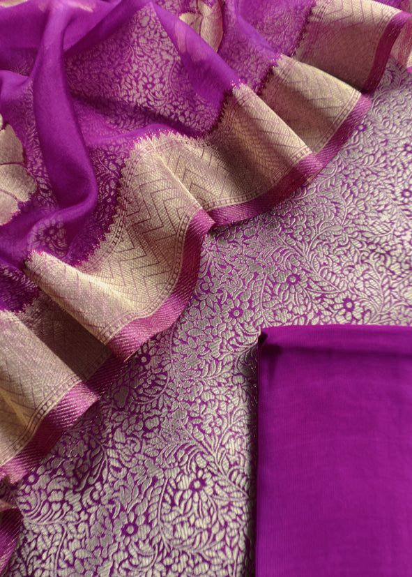 Purple Brocade Kurta With Organza Dupatta