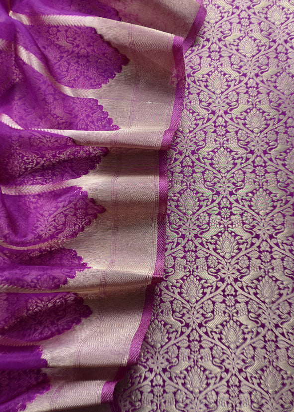 Banarasi Silk Brocade Suit With Organza Dupatta