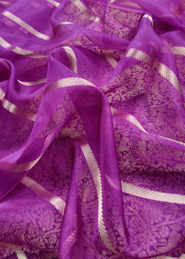 Banarasi Silk Brocade Suit With Organza Dupatta