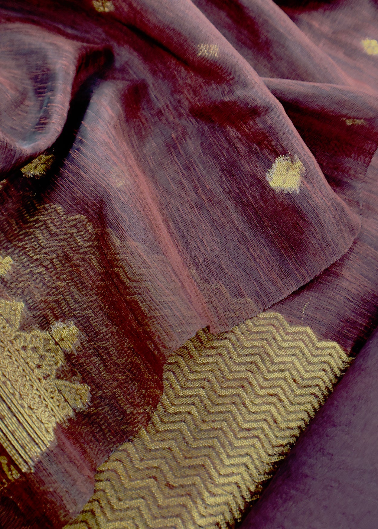 Brown Chanderi Unstitched Suit With Gold Zari Jamdani Weaving