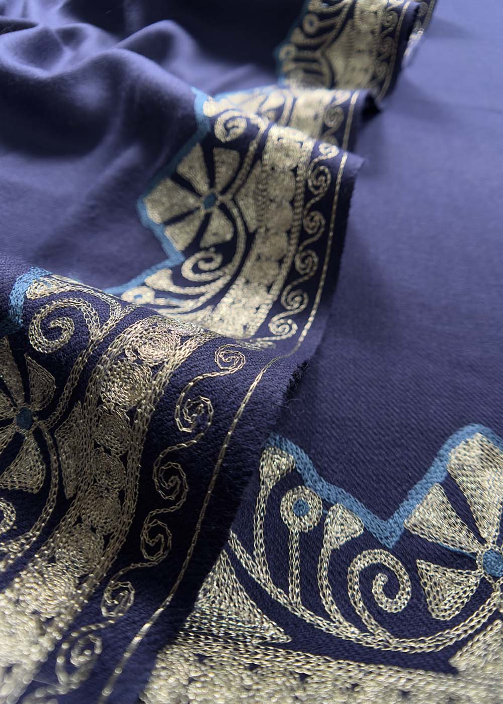 Blue Woolen Suit With Aari Embroidery