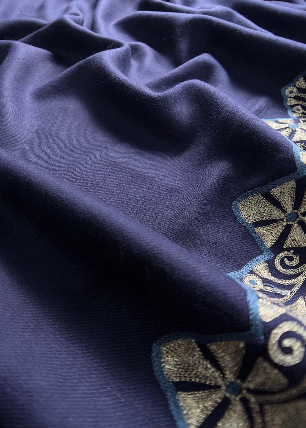 Blue Woolen Suit With Aari Embroidery