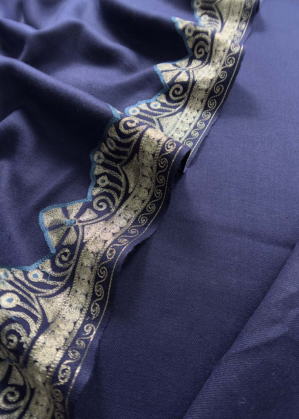 Blue Woolen Suit With Aari Embroidery