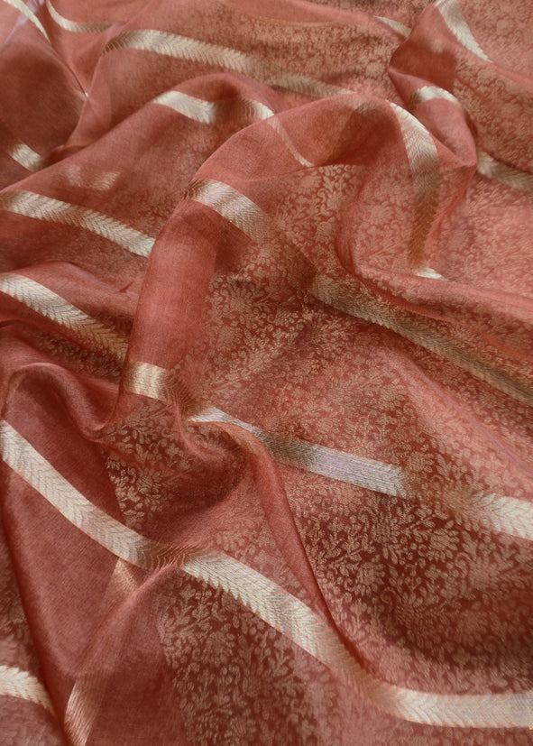 Brown Banarasi Silk Brocade Suit With Organza Dupatta