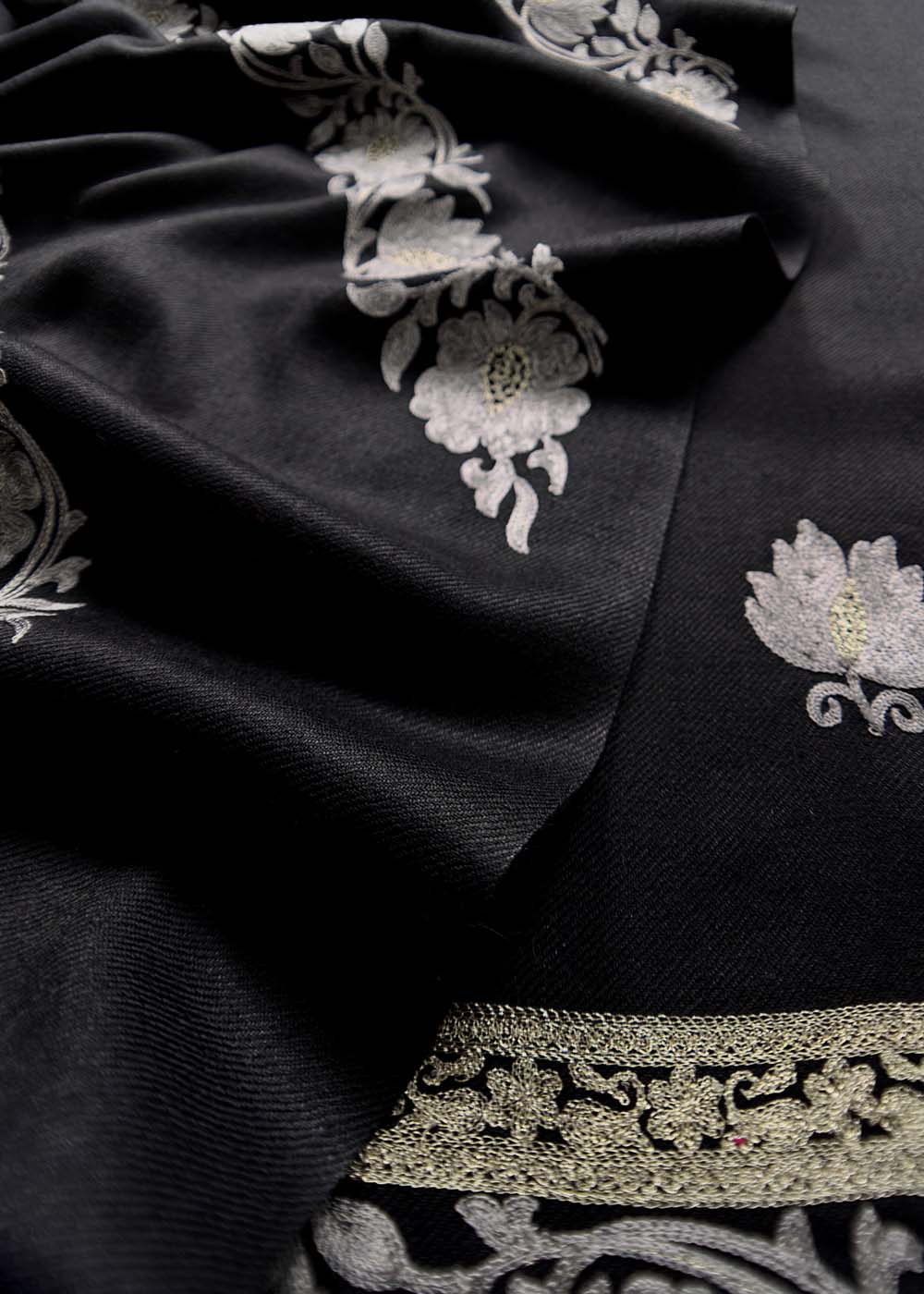 Black Woolen Suit With Silver Printed Dupatta