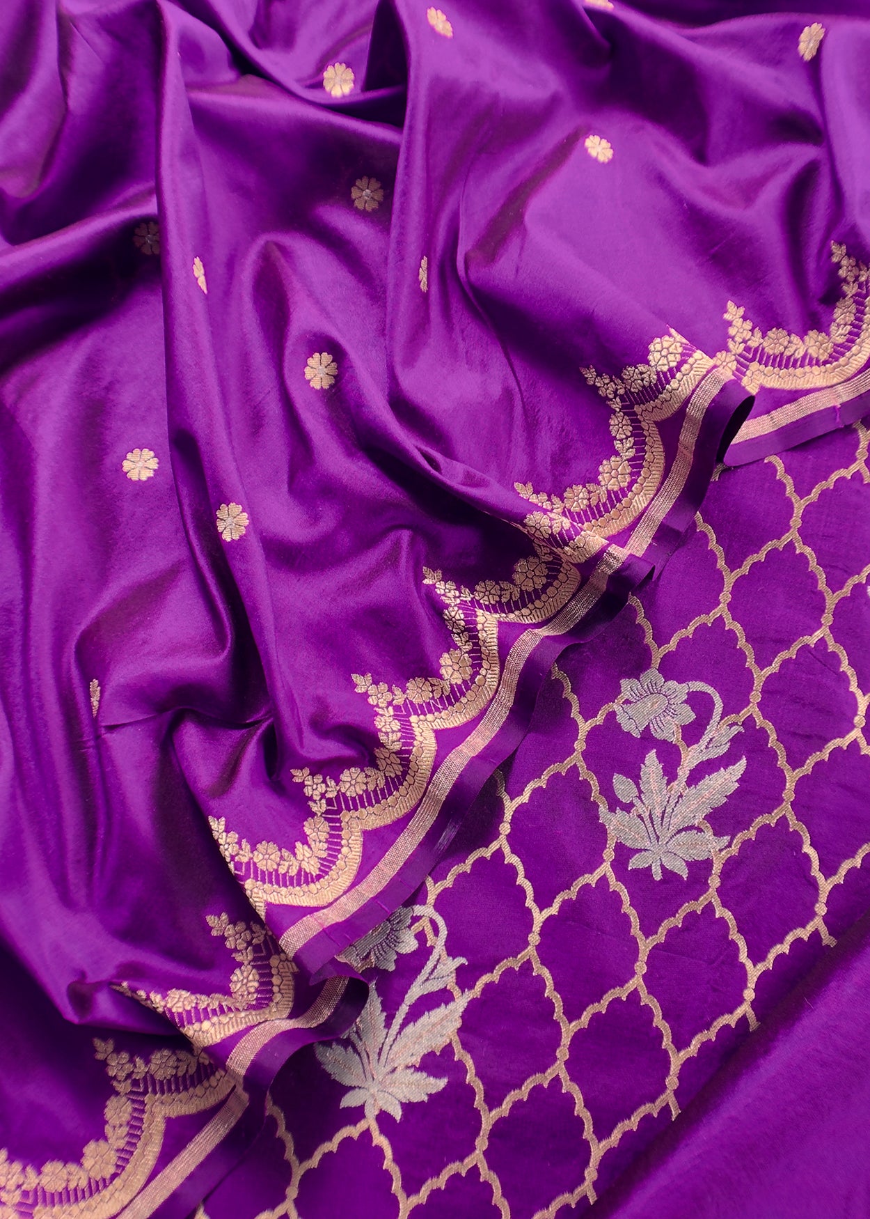 Voilet Handloom Katan Silk Suit With Sona-Roopa Kadwa Weaving