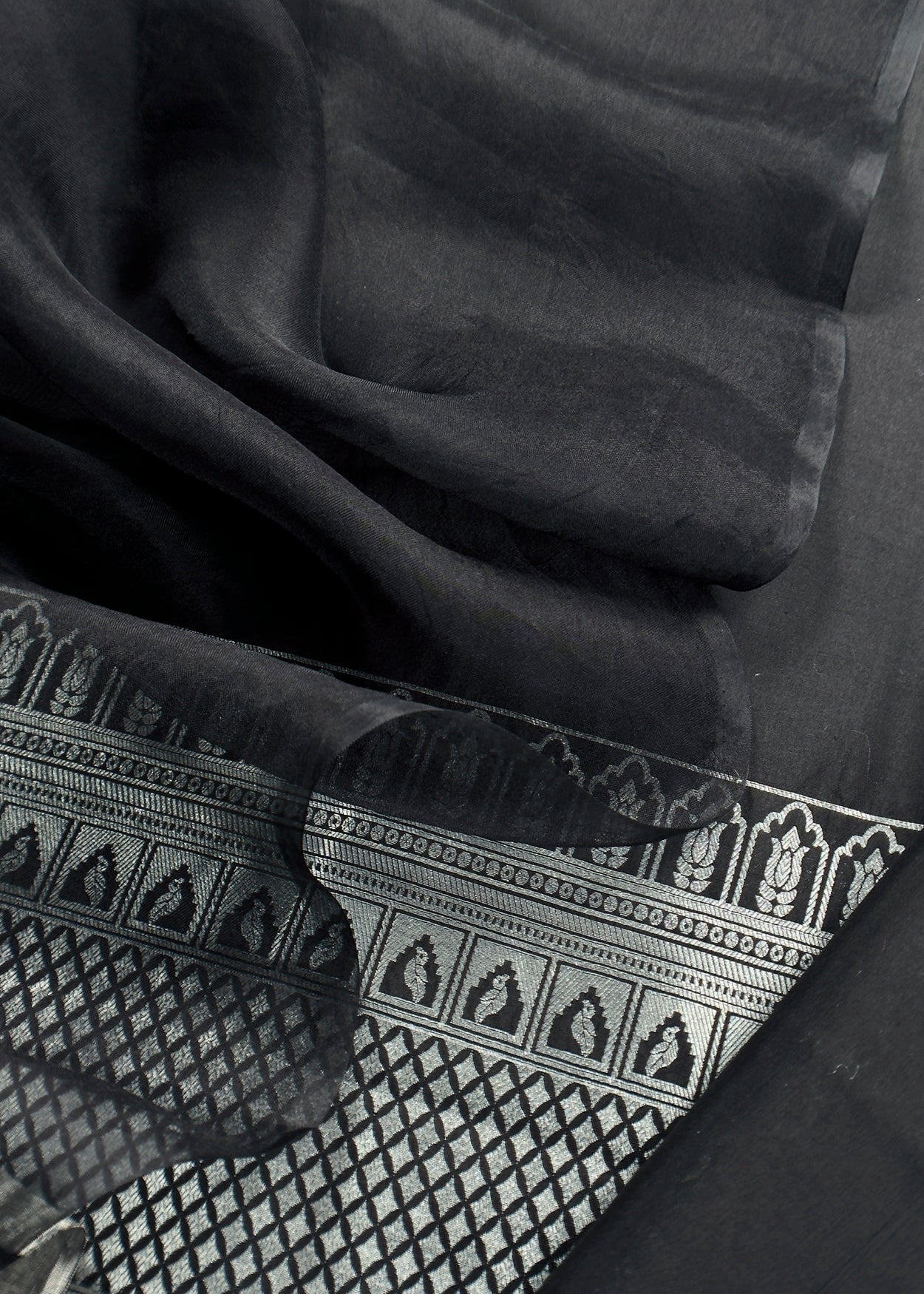 Black Pure Silk Suit With Organza Dupatta In Kadwa weaving
