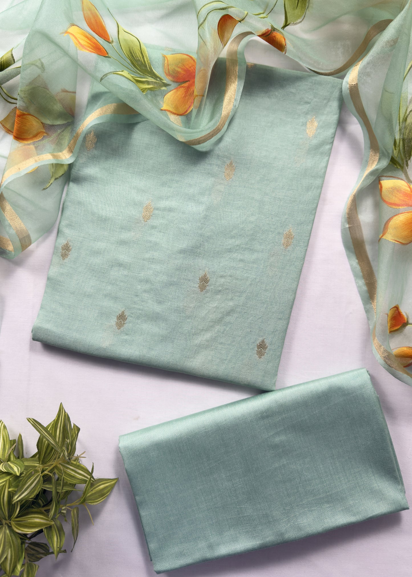 Banarasi Suit With Hand-Painted Organza Dupatta