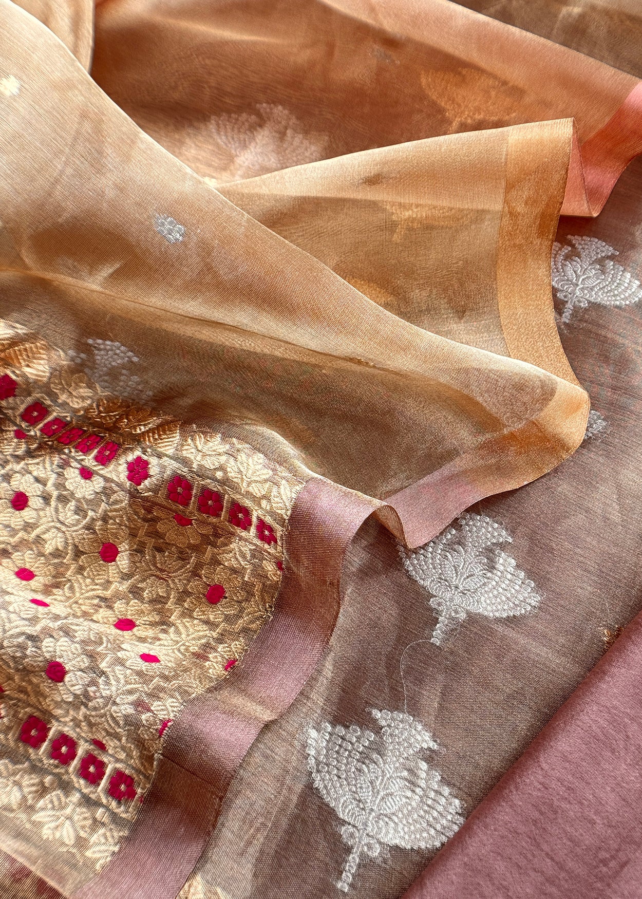 Chocolate Brown Handloom Tissue Silk Suit With Meenakari Sona Rupa Kadwa Weaving