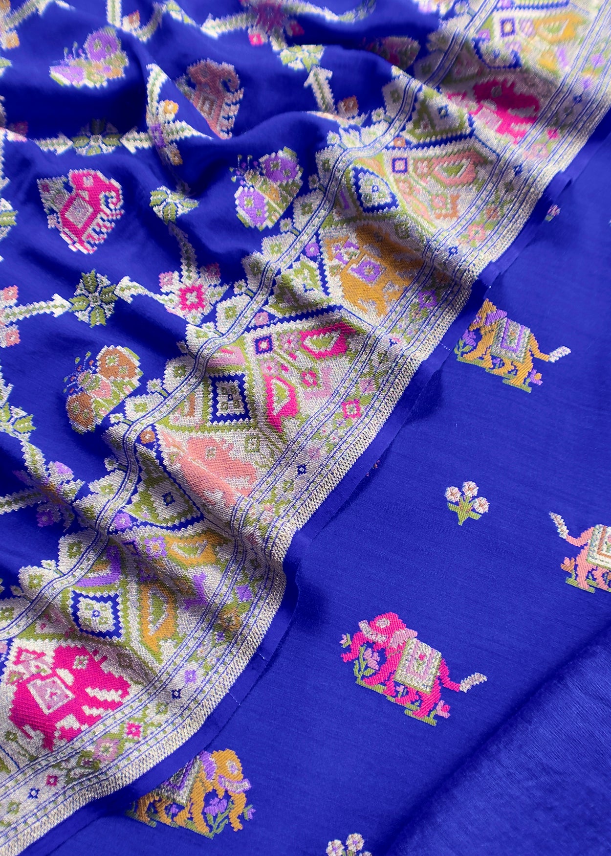 Royal Blue Handloom Munga Tussar Suit With Sona Rupa Kadwa Weaving