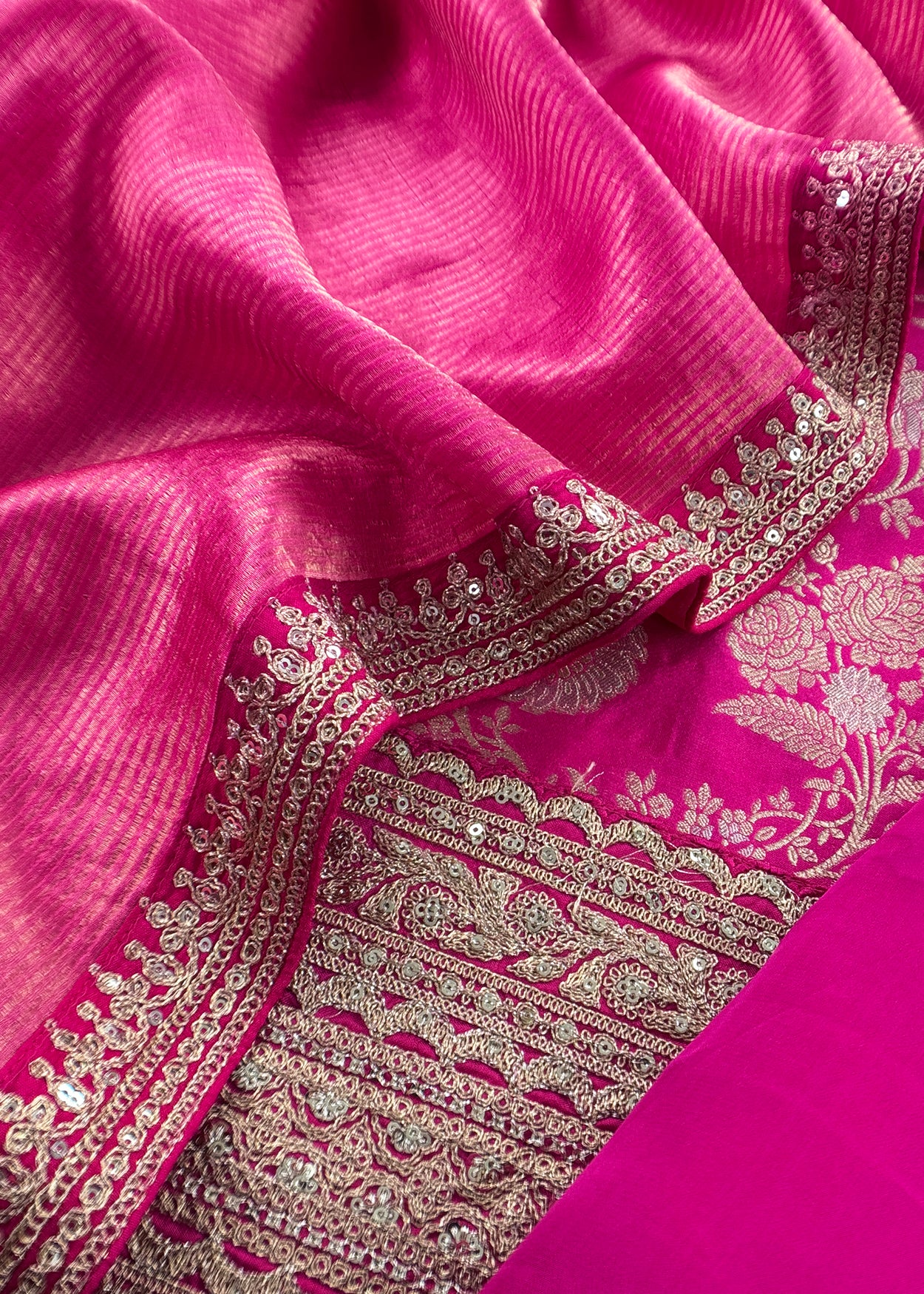 Maharani Pink Banarasi Silk Unstitched Suit Fabric With Embroidery