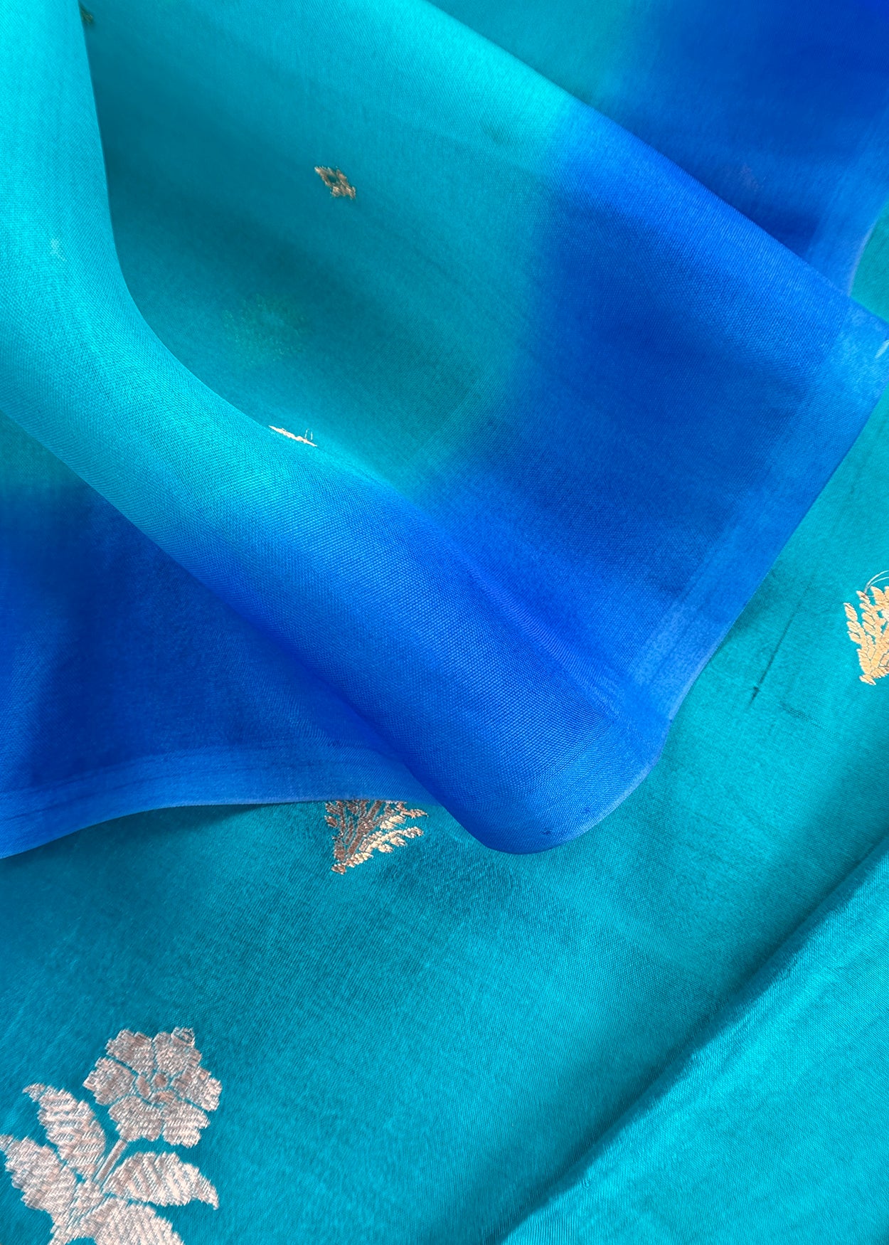 Ocean Blue Handloom Silk Kurta And Kora Silk Dupatta With Sona Rupa Kadwa Weaving