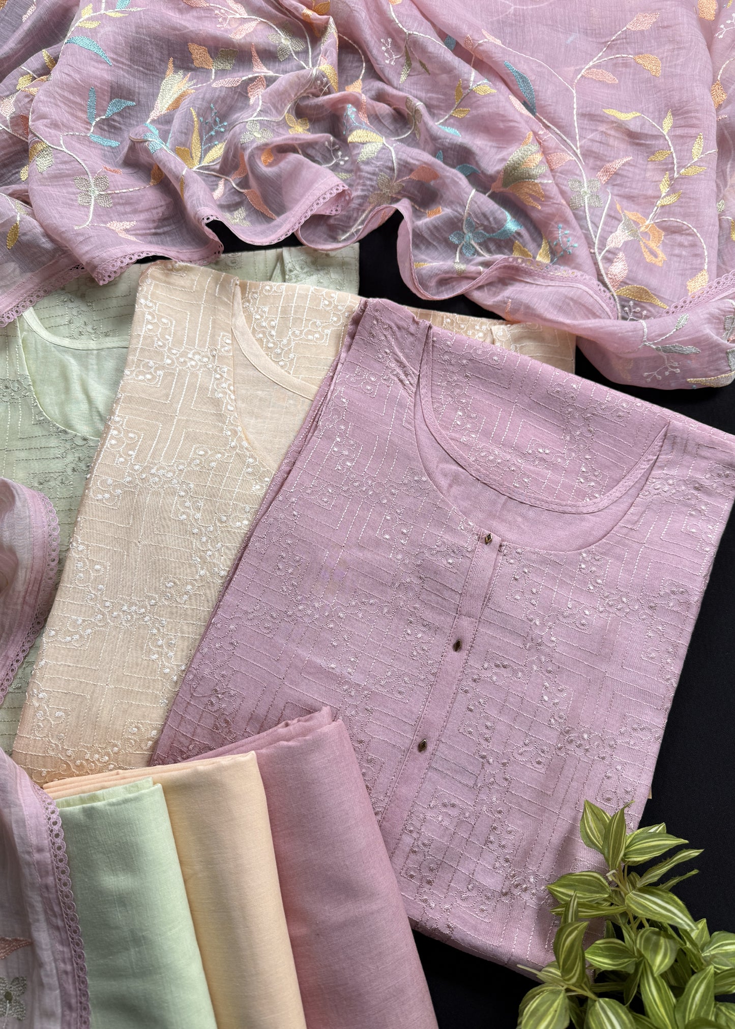 Green Maheshwari Embroidered Suit With Criss Cross Stitching