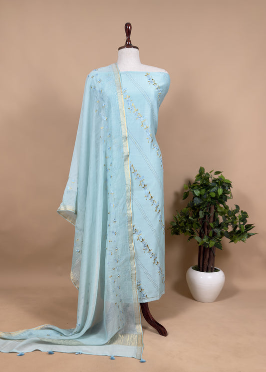 Shree Niketan Blue Chanderi Suit With Parsi Thread Embroidery