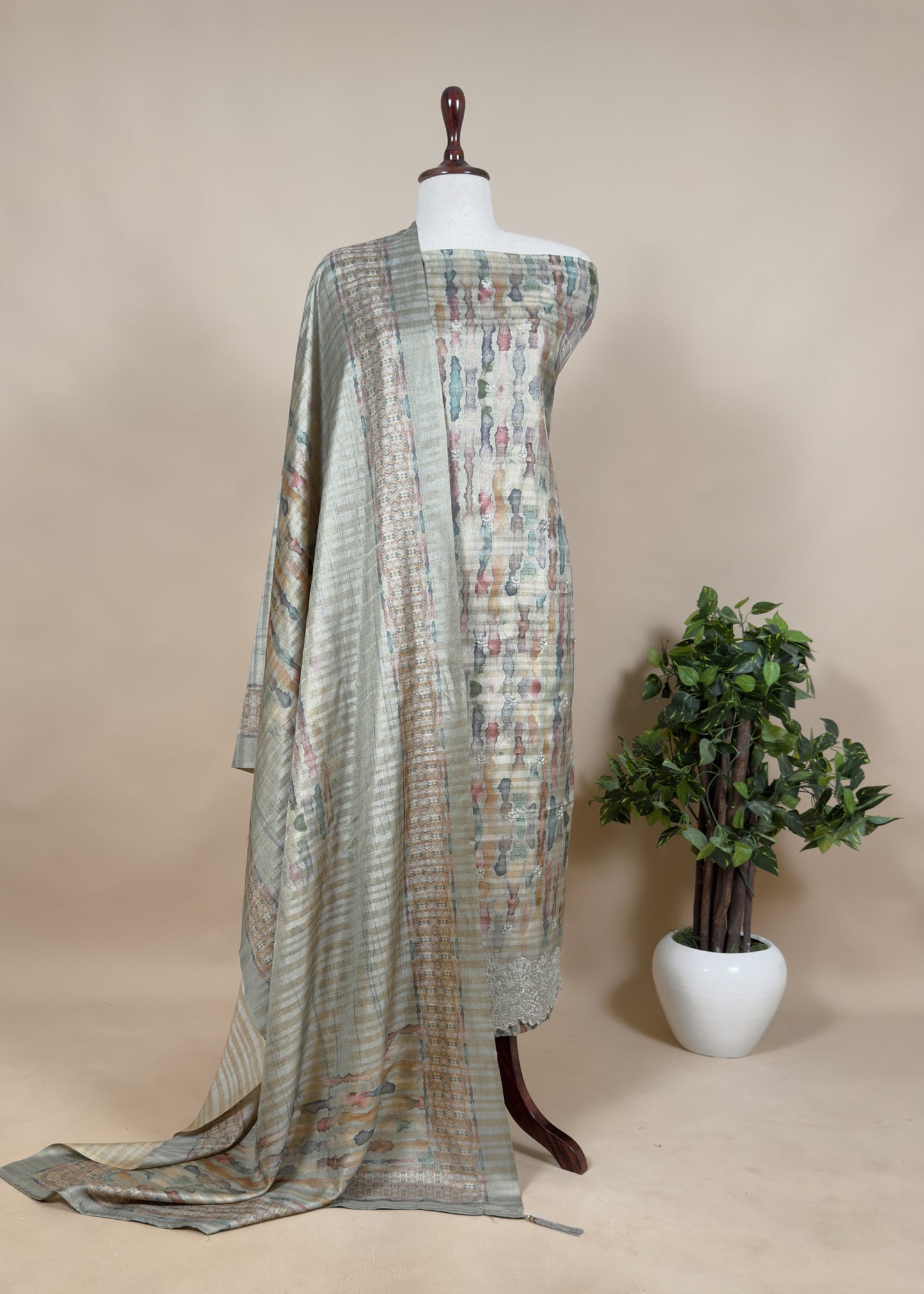 Tussar Unstitched Dupatta-Suit