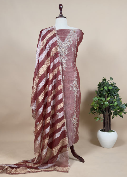 Handwoven Designer Crushed Tissue-Silk Unstitched Suit with Dori  work