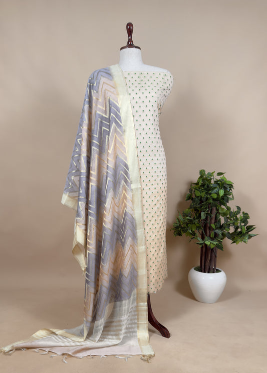 Beige Pure Banarasi Suit In Resham Thread Embroidery