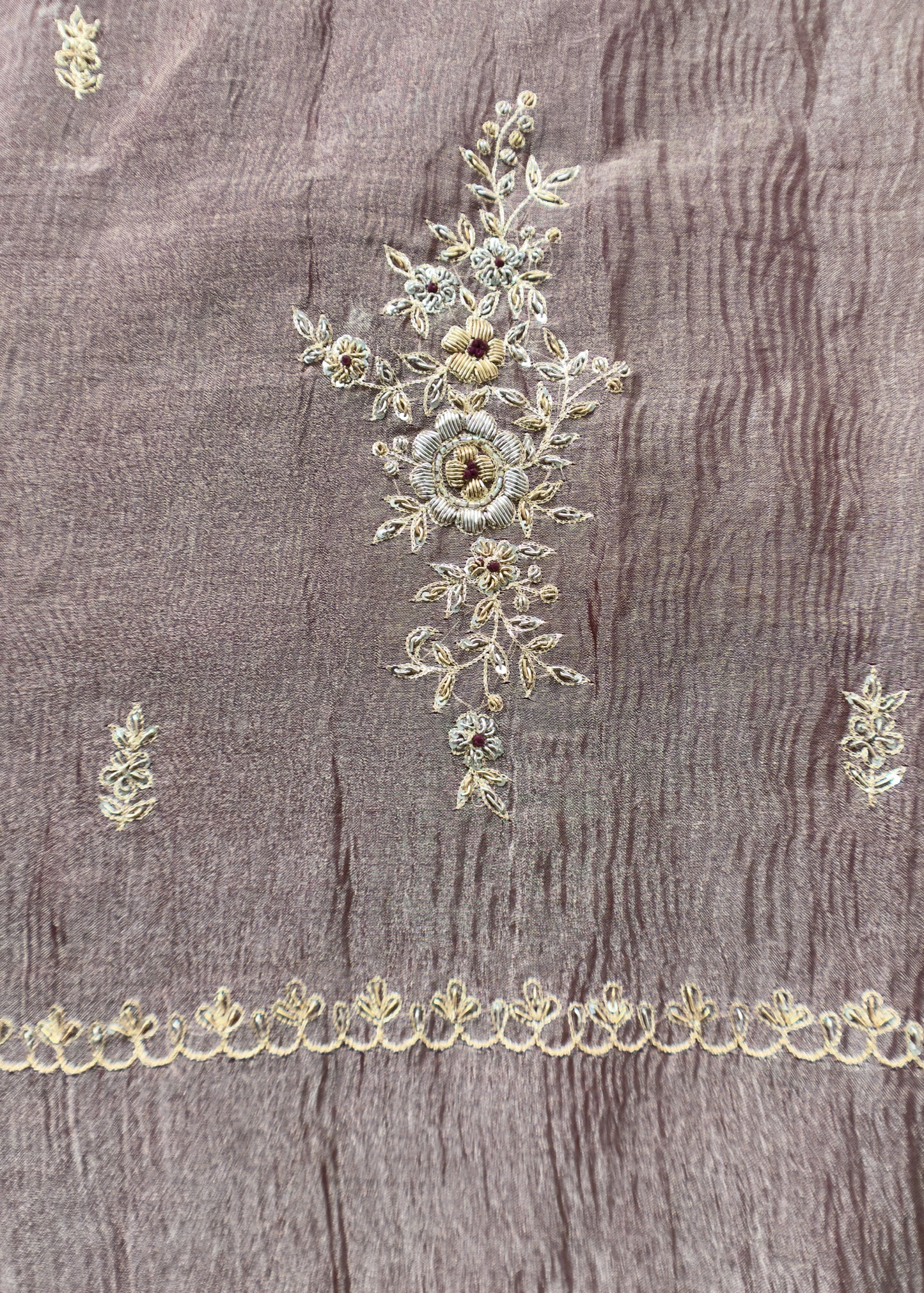 Purple Handwoven Designer Crushed Tissue-Silk Unstitched Suit with Dori work