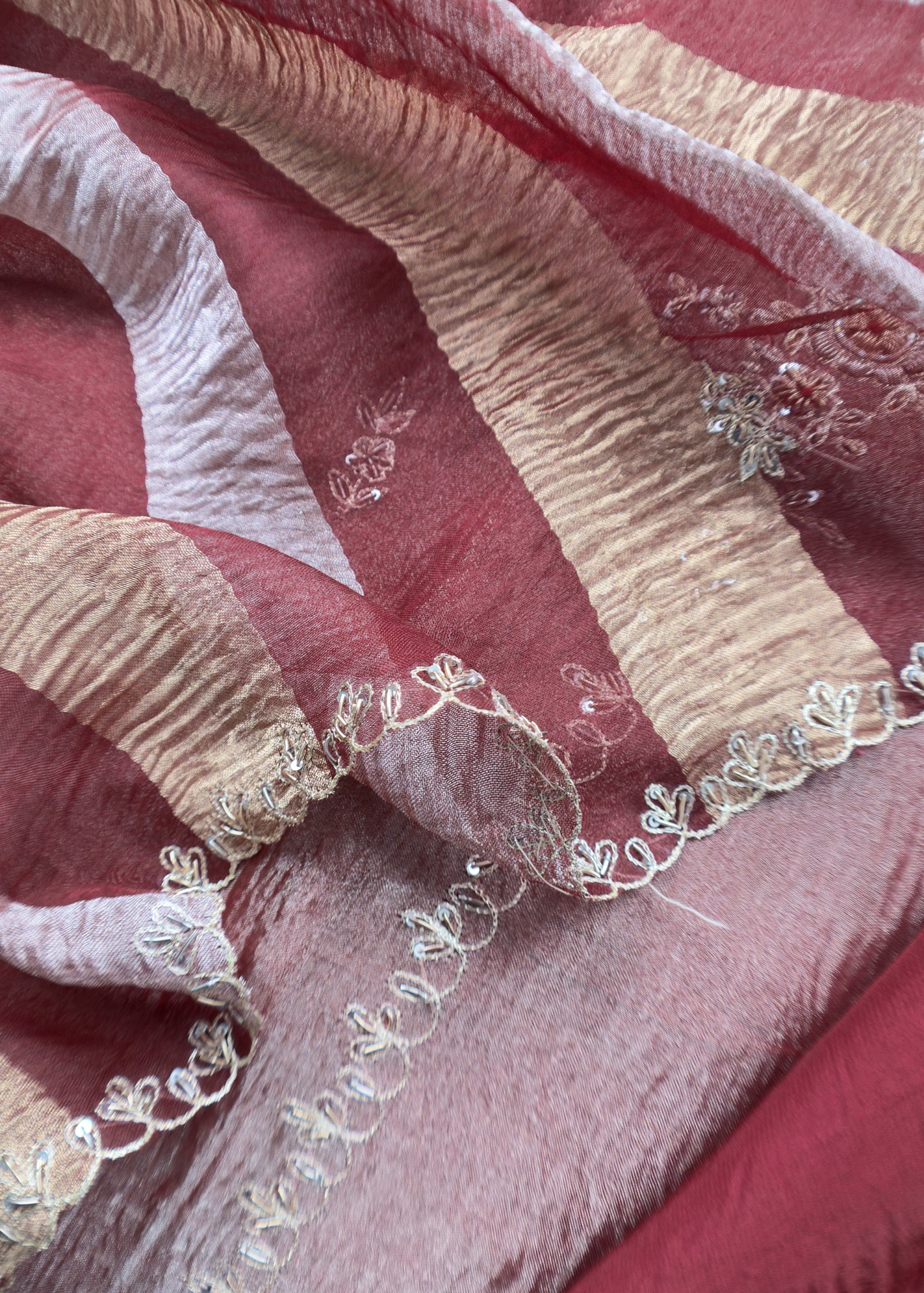Handwoven Designer Crushed Tissue-Silk Unstitched Suit with Dori work