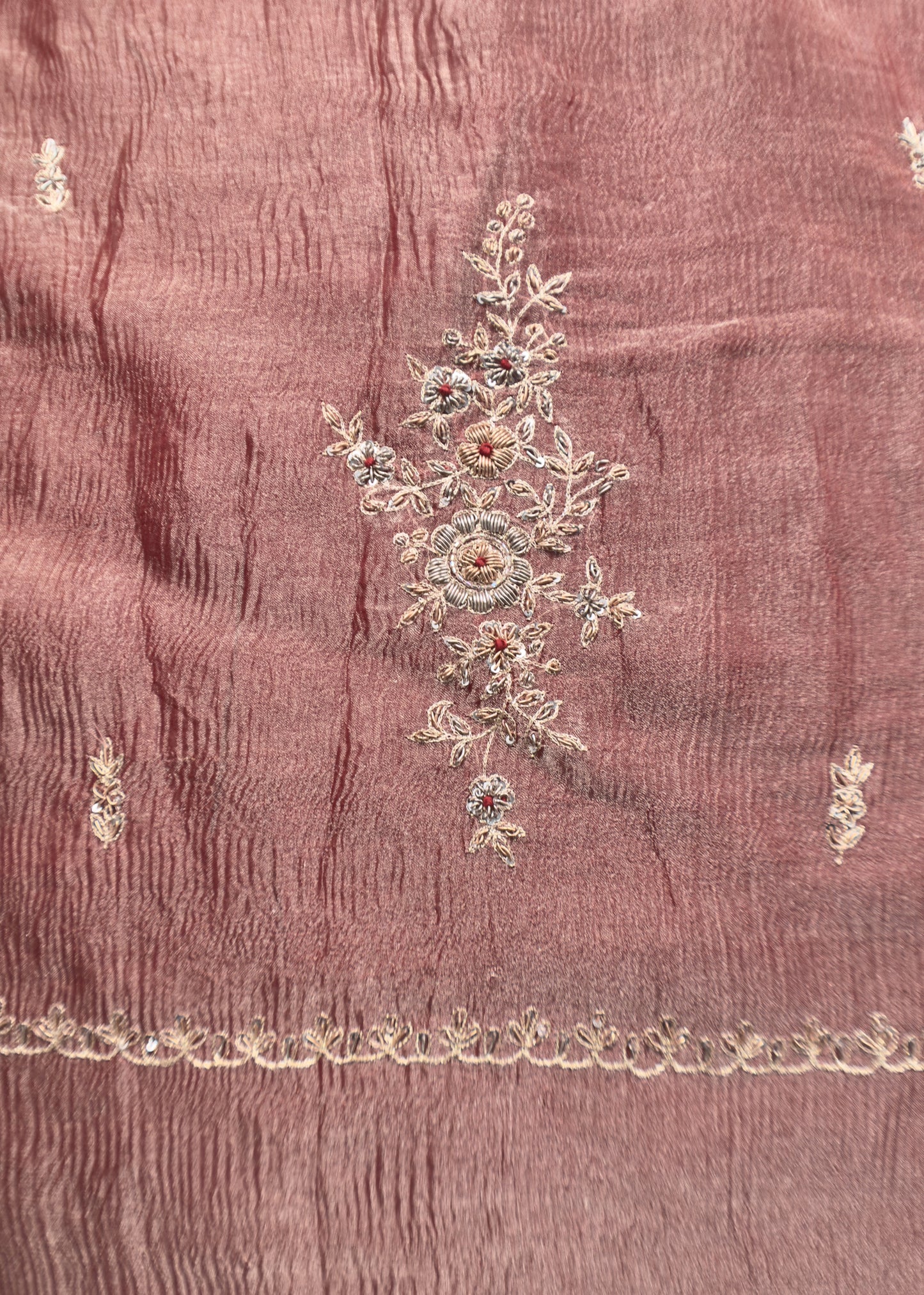 Handwoven Designer Crushed Tissue-Silk Unstitched Suit with Dori work