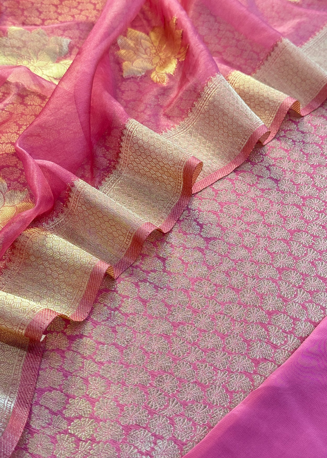 Brocade silk suit set with organza silk dupatta