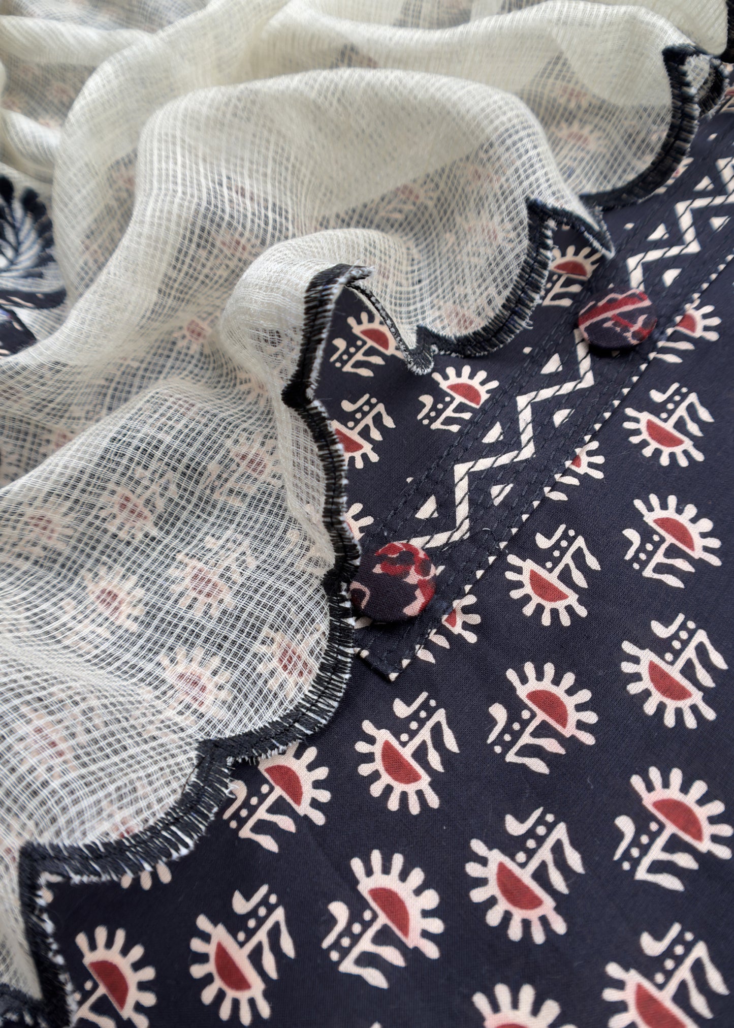 Black Ajrakh Pure Cotton Suit With Appliqué work