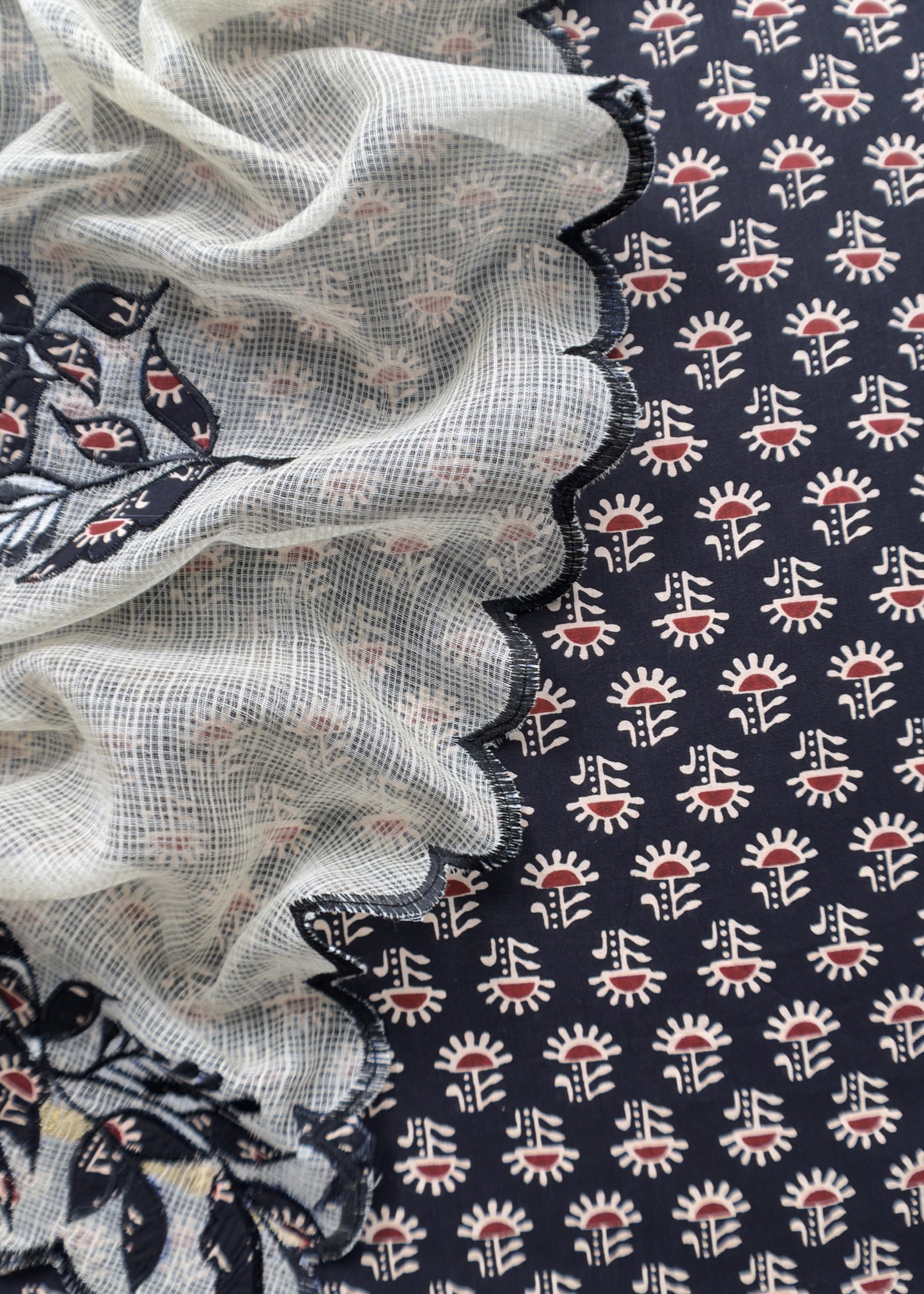 Black Ajrakh Pure Cotton Suit With Appliqué work