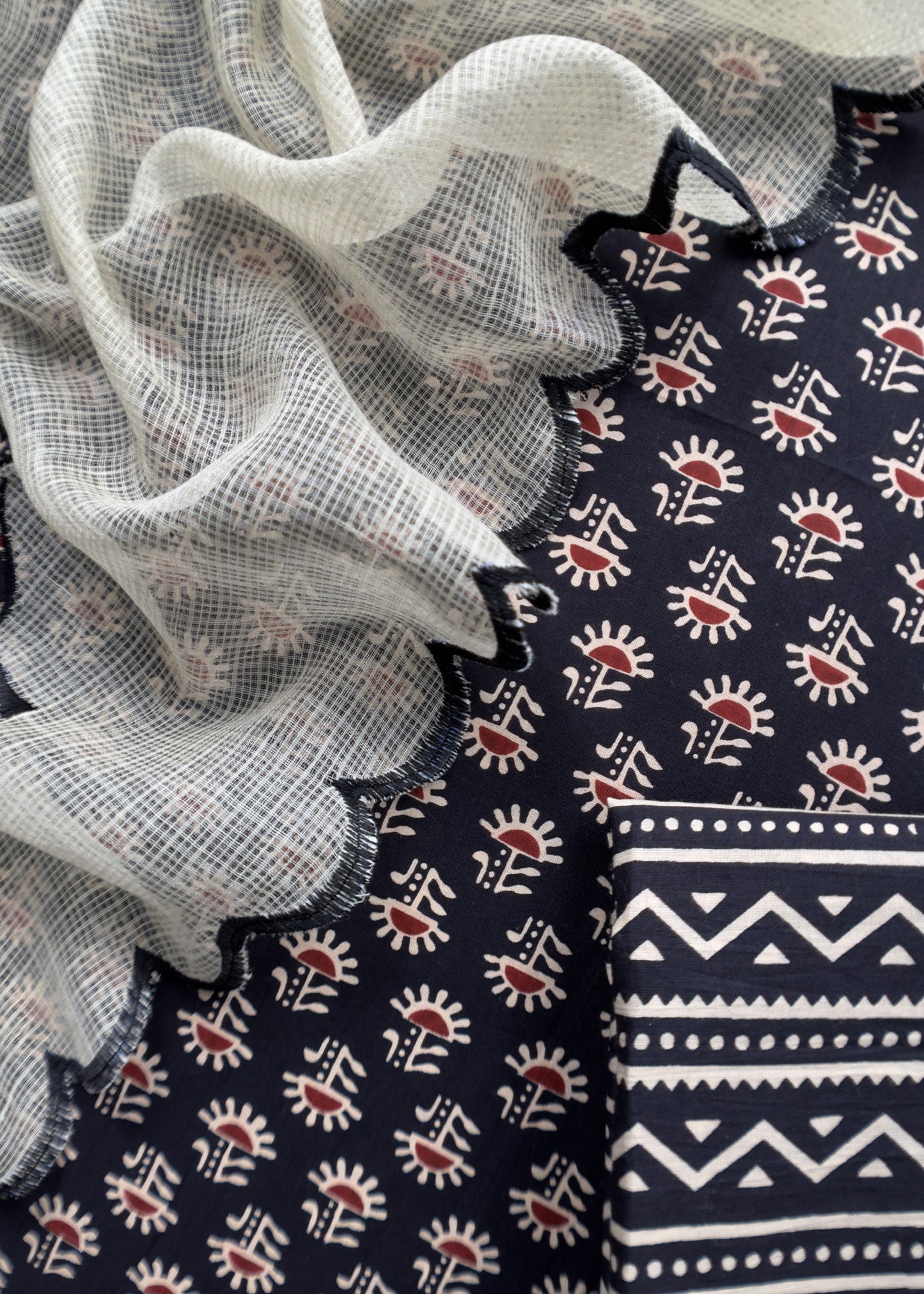 Black Ajrakh Pure Cotton Suit With Appliqué work