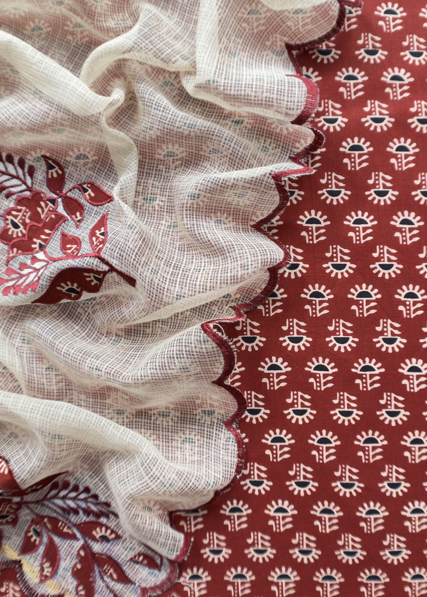 Maroon Ajrakh Pure Cotton Suit With Appliqué work