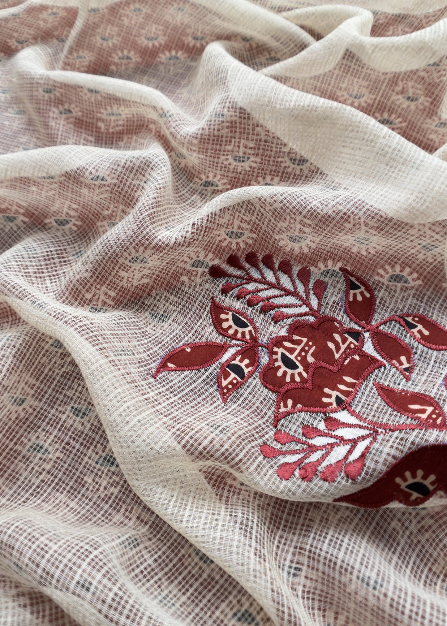 Maroon Ajrakh Pure Cotton Suit With Appliqué work