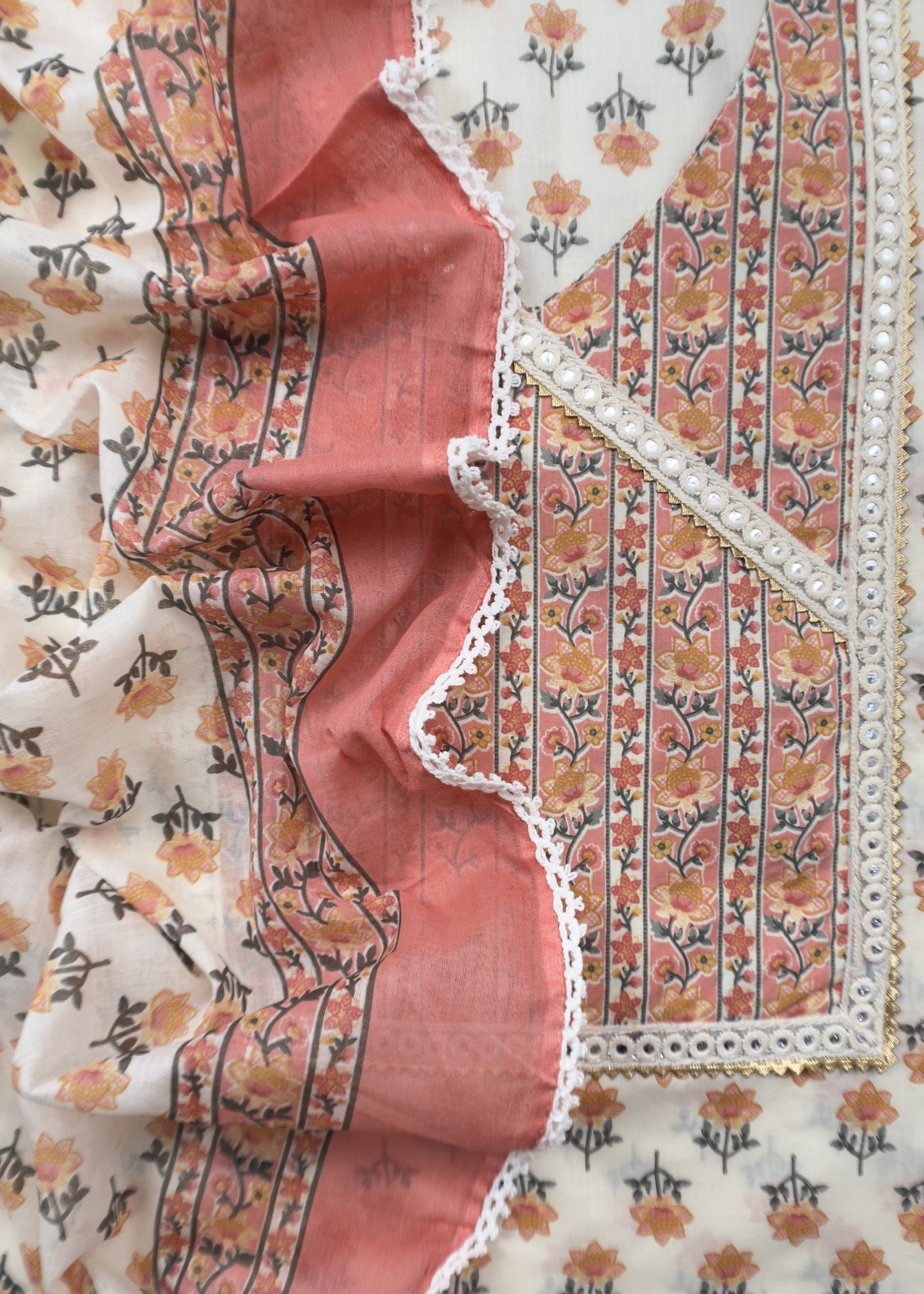 Gajri Pure Cotton Jaipuri Hand-block Print Unstitched Suit