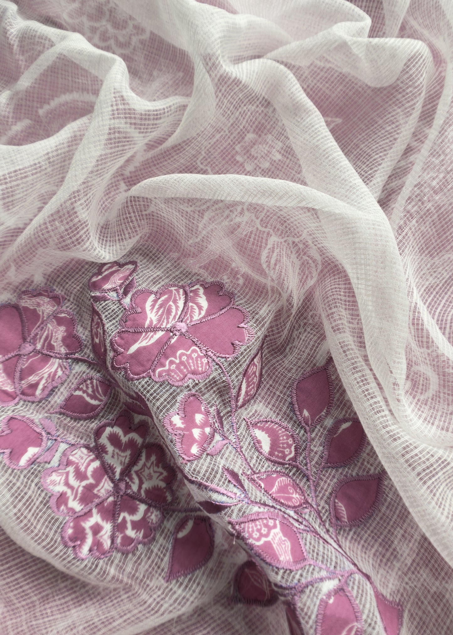 Pink Pure Cotton Suit Set With Kota Doria Dupatta nd Appliqué Work