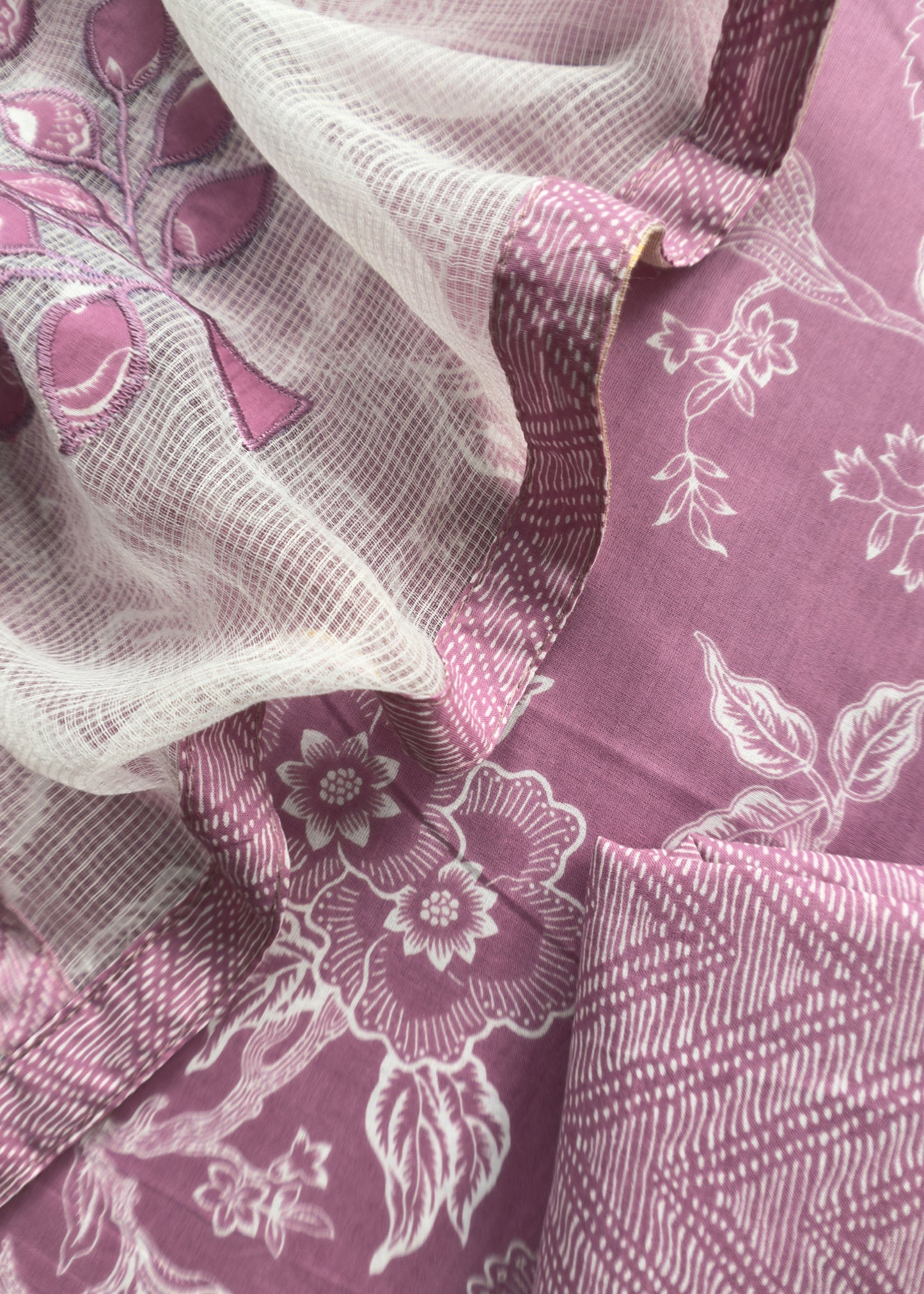 Pink Pure Cotton Suit Set With Kota Doria Dupatta nd Appliqué Work