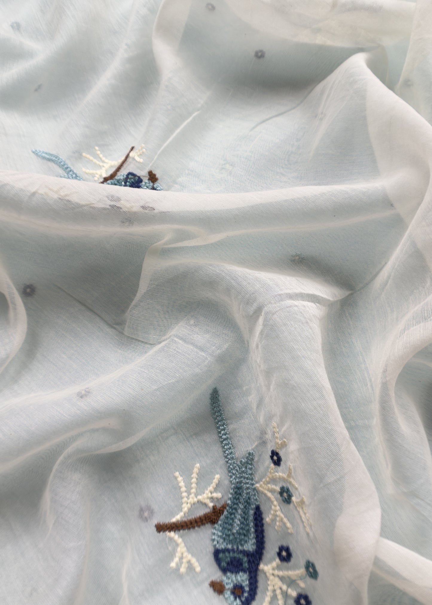 Pastel Blue Pure Mul Chanderi Suit with Chidiya French Thread Embroidery