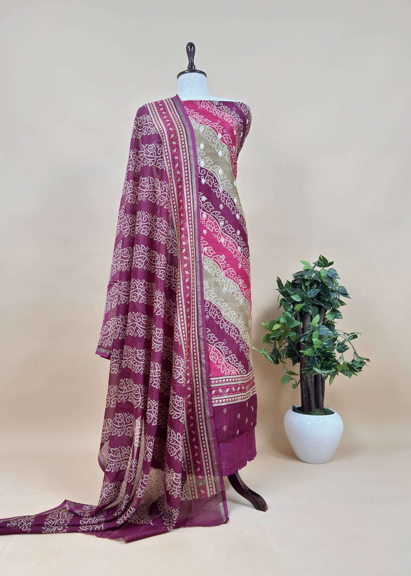 Yellow Pure Maheshwari Silk Suit With Banarasi Bootis