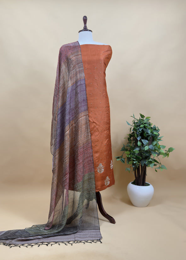 Sahiba 2025 Dark Rust Red Handloom Desi Tussar Kurta With Zardosi Work And Ghicha Tussar Dupatta