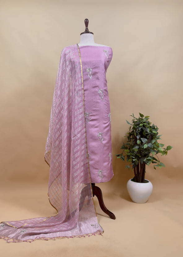 Sahiba 2025 Taffy Pink Handloom Desi Tussar Kurta With Zardosi Embroidery And Handwoven Tissue dupatta