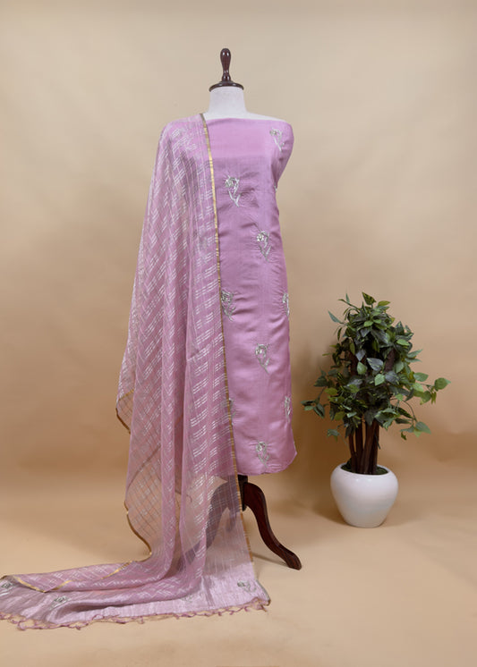 Sahiba 2025 Taffy Pink Handloom Desi Tussar Kurta With Zardosi Embroidery And Handwoven Tissue dupatta