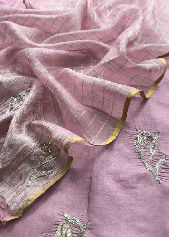 Sahiba 2025 Taffy Pink Handloom Desi Tussar Kurta With Zardosi Embroidery And Handwoven Tissue dupatta