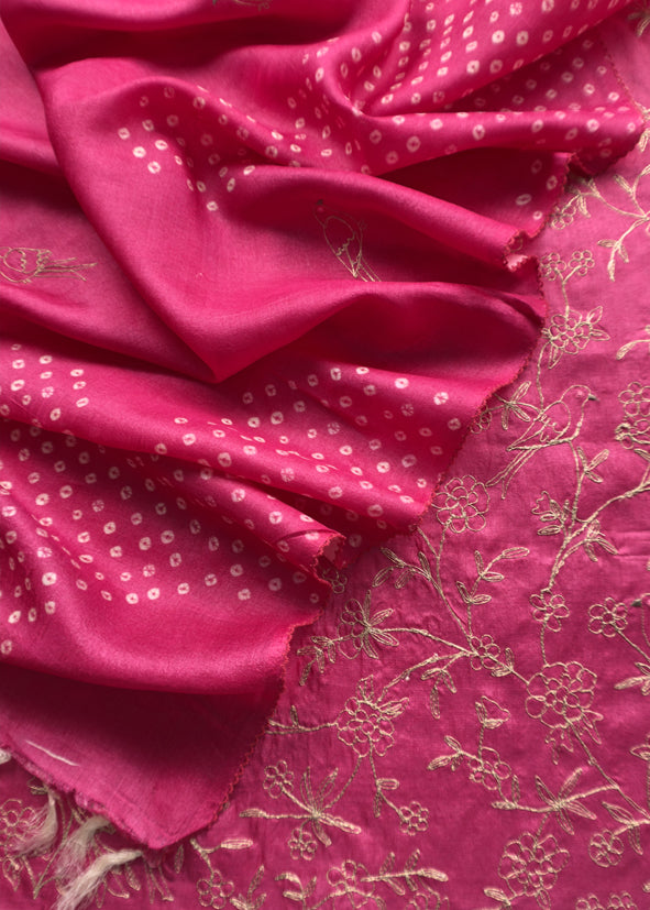 Sahiba 2025 Rani Pink Handloom Desi Tussar Kurta With Pitta Work And Bandhani Dupatta